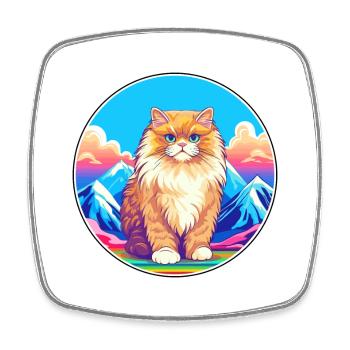 British Longhair Cat Colorful Cartoon Watercolor I - Square fridge magnet - white - Front