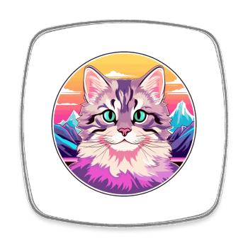 Cymric Cat Colorful Cartoon Watercolor Illustratio - Square fridge magnet - white - Front