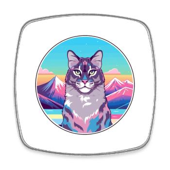 Californie Chat pailleté coloré Cartoon Watercolo - Magnet carré - blanc - Devant