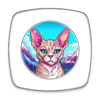 Devon Rex Cat Colorful Cartoon Watercolor Illustra - Square fridge magnet - white - Front