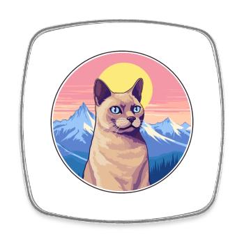 Europäische burmesische Katze bunte Karikatur Aquarell I - Viereckiger Kühlschrankmagnet - Weiß - Vorne