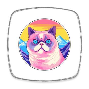 Chat exotique à poil court coloré dessin animé aquarelle I - Magnet carré - blanc - Devant