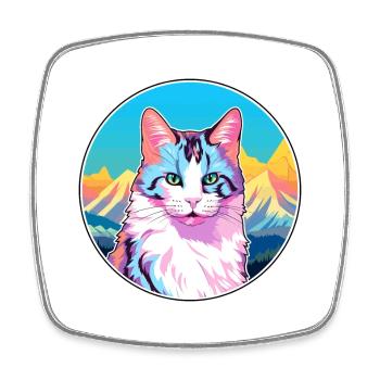 Japanische Bobtail-Katze Buntes Cartoon-Aquarell I - Viereckiger Kühlschrankmagnet - Weiß - Vorne