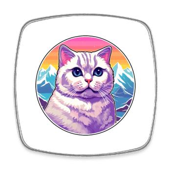 British Shorthair Cat Colorful Cartoon Watercolor - Square fridge magnet - white - Front