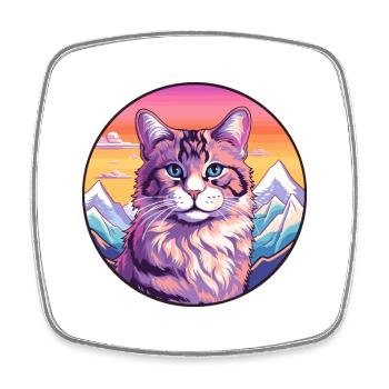 Highlander Cat Colorful Cartoon Watercolor Illustr - Square fridge magnet - white - Front