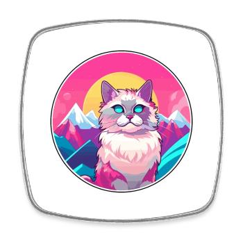 Coréen Bobtail chat coloré dessin animé aquarelle malade - Magnet carré - blanc - Devant