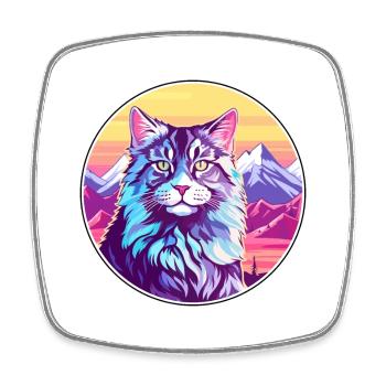 Maine Coon Cat Colorful Cartoon Watercolor Illustr - Square fridge magnet - white - Front