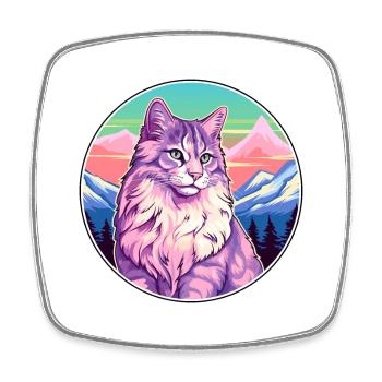 Chat de la forêt norvégienne coloré dessin animé aquarelle I - Magnet carré - blanc - Devant