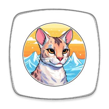 Savannah Cat Colorful Cartoon Watercolor Illustrat - Square fridge magnet - white - Front