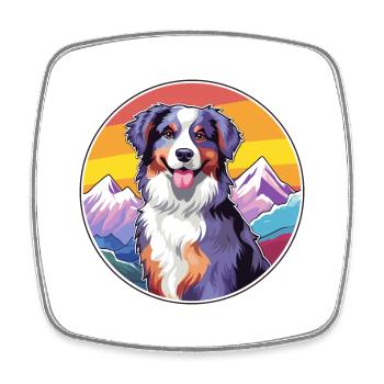 Miniatur American Shepherd Hunderasse Cartoon Kawa - Viereckiger Kühlschrankmagnet - Weiß - Vorne
