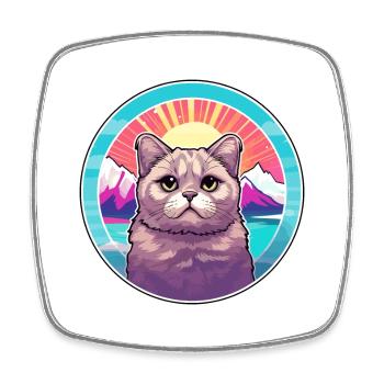 Schottische Kurzhaarkatze Buntes Karikatur-Aquarell - Viereckiger Kühlschrankmagnet - Weiß - Vorne