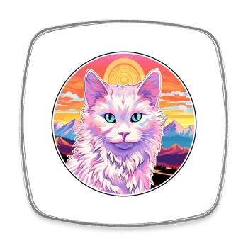 Chat Angora Turc Coloré Dessin Animé Aquarelle Ill - Magnet carré - blanc - Devant