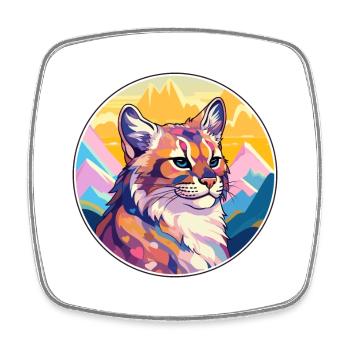 Eurasian Lynx Cat Colorful Cartoon Watercolor Illu - Square fridge magnet - white - Front