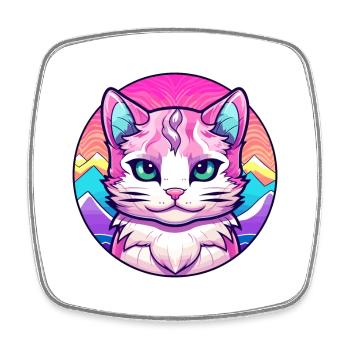 Hantilly Tiffany chat coloré dessin animé aquarelle I - Magnet carré - blanc - Devant