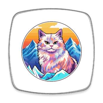 German Rex Cat Colorful Cartoon Watercolor Illustr - Square fridge magnet - white - Front