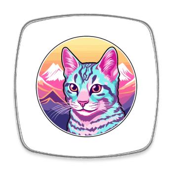 Ocicat Chat Domestique Coloré Dessin Animé Aquarelle Il - Magnet carré - blanc - Devant