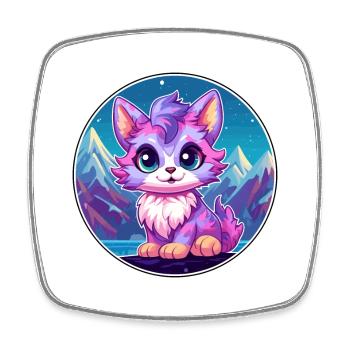 Pixie Cat Colorful Cartoon Watercolor Illustration - Square fridge magnet - white - Front