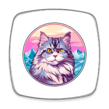 Sibirische Katze Bunte Karikatur Aquarell illustriert - Viereckiger Kühlschrankmagnet - Weiß - Vorne