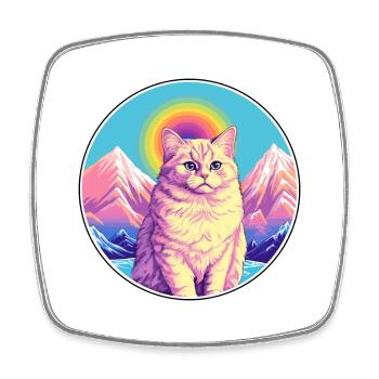 Chat droit écossais coloré dessin animé aquarelle - Magnet carré - blanc - Devant