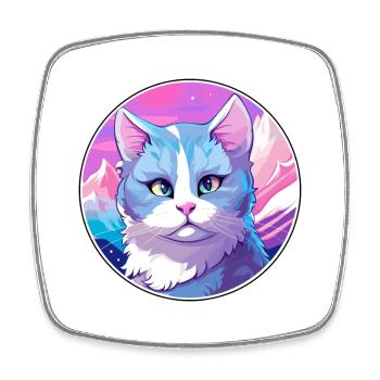 Chat bleu russe coloré dessin animé aquarelle illus - Magnet carré - blanc - Devant