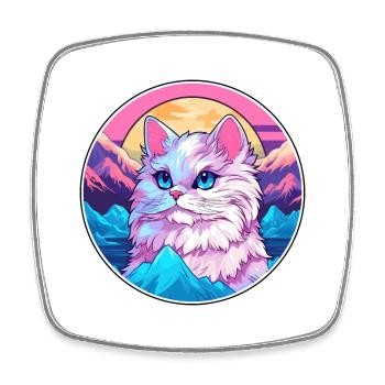 Ragamuffin chat coloré dessin animé aquarelle illustration - Magnet carré - blanc - Devant
