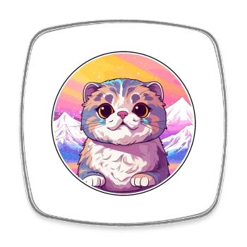 Scottish Fold Cat Bunte Karikatur Aquarell Illu - Viereckiger Kühlschrankmagnet - Weiß - Vorne