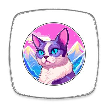 Snowshoe Cat Colorful Cartoon Watercolor Illustrat - Square fridge magnet - white - Front