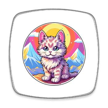 York Chocolate Cat Colorful Cartoon Watercolor Ill - Square fridge magnet - white - Front
