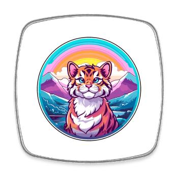 Tiger Cat Colorful Cartoon Watercolor Illustration - Square fridge magnet - white - Front