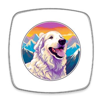 Maremma Sheepdog Dog Breed Cartoon Kawaii Watercol - Square fridge magnet - white - Front