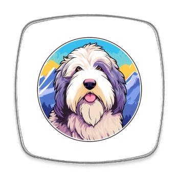 Old English Sheepdog Dog Breed Cartoon Kawaii Wate - Square fridge magnet - white - Front