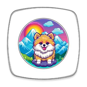 Spitz de Poméranie race de chien Cartoon Kawaii Watercol - Magnet carré - blanc - Devant