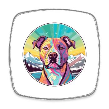 Pitbull chien race dessin animé Kawaii aquarelle - Magnet carré - blanc - Devant