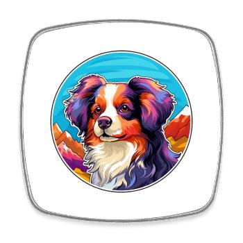Papillon Hunderasse Karikatur Kawaii Aquarell - Viereckiger Kühlschrankmagnet - Weiß - Vorne
