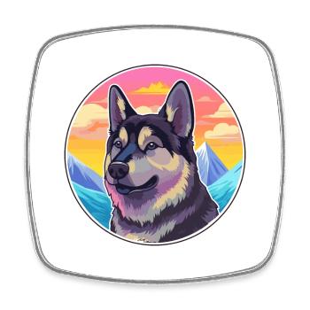 Norwegian Elkhound Dog Breed Cartoon Kawaii Waterc - Square fridge magnet - white - Front