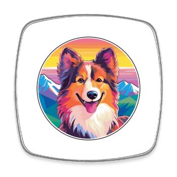 Shetland Chien de berger race chien dessin animé Kawaii Waterco - Magnet carré - blanc - Devant