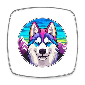 Husky sibérien chien race Cartoon Kawaii aquarelle - Magnet carré - blanc - Devant