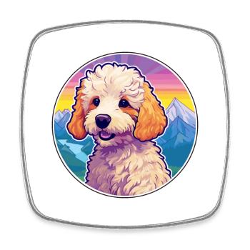 Jouet caniche chien race dessin animé Kawaii aquarelle - Magnet carré - blanc - Devant