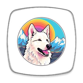 White Shepherd Dog Breed Cartoon Kawaii Watercolor - Square fridge magnet - white - Front