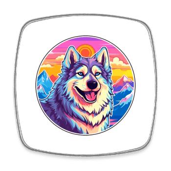 Yakutian Laika Dog Breed Cartoon Kawaii Watercolor - Square fridge magnet - white - Front