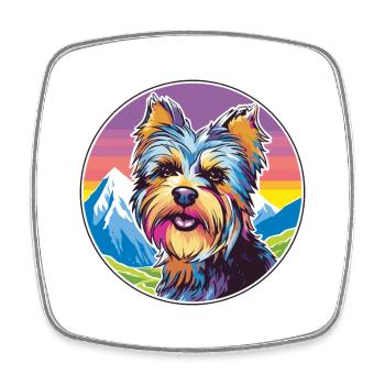 Yorkshire Terrier Dog Breed Cartoon Kawaii Waterco - Square fridge magnet - white - Front
