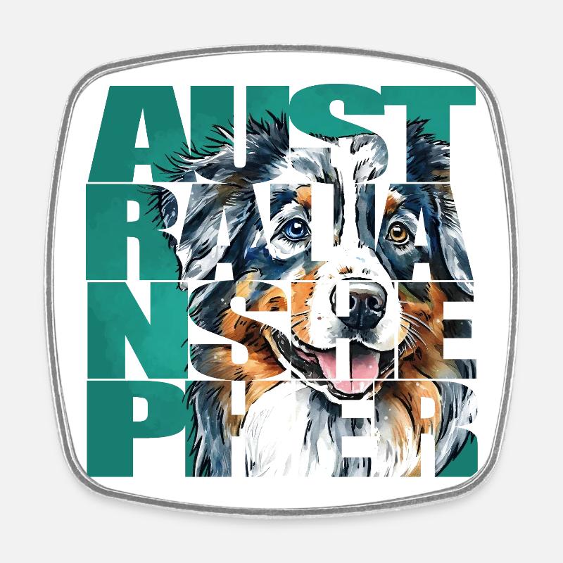 Portrait de berger australien - Magnet carré - blanc
