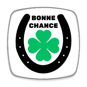 Bonne chance trèfle 4 feuilles fer à cheval - Magnet carré - blanc - Devant