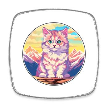 American Curl Cat Coloré Dessin Animé Aquarelle Illu - Magnet carré - blanc - Devant