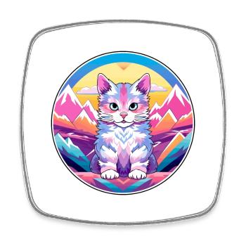 Chat asiatique coloré dessin animé aquarelle illustration - Magnet carré - blanc - Devant