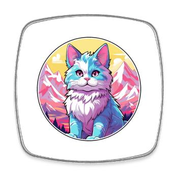Américain Bobtail chat coloré dessin animé aquarelle I - Magnet carré - blanc - Devant