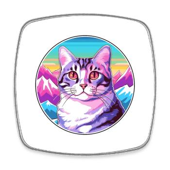 American Shorthair Cat Coloré Dessin Animé Aquarelle - Magnet carré - blanc - Devant