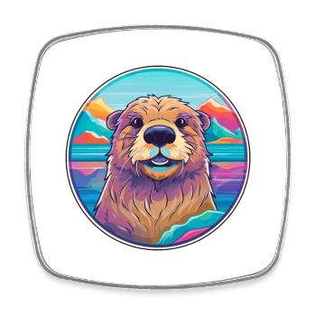Beaver Watercolor Cartoon Kawaii Pet Animal Colorf - Square fridge magnet - white - Front
