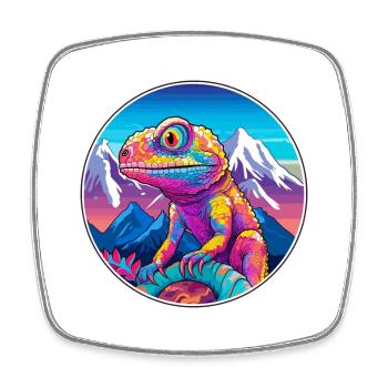 Chameleon Watercolor Cartoon Kawaii Pet Animal Col - Square fridge magnet - white - Front