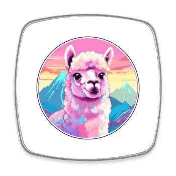 Alpaka Aquarell Karikatur Kawaii Haustier Tier Farbe - Viereckiger Kühlschrankmagnet - Weiß - Vorne